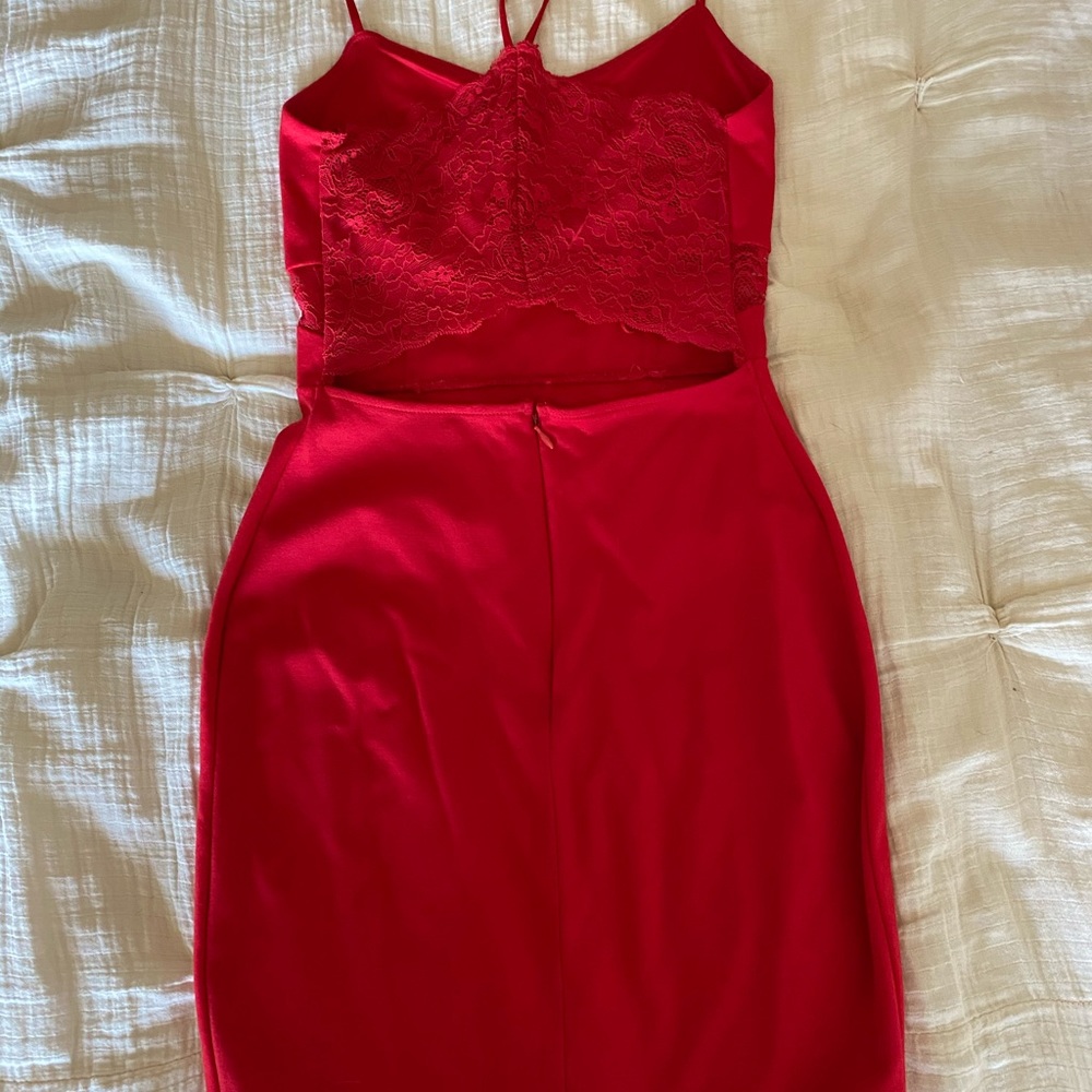 Red dress with cut out back and lace detail